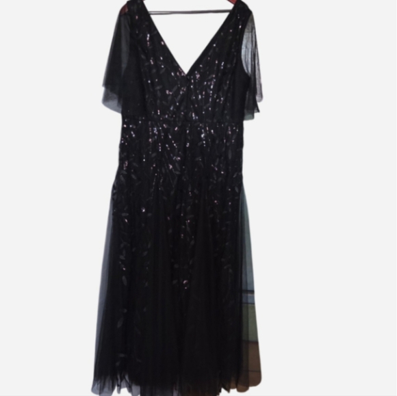 Ever-Pretty  Sequin Sparkly V-Neck Short Sleeve A-LineFloor Length Plus 18 - Picture 1 of 3